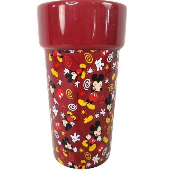 The Disney Store Mickey Mouse Maroon All Over Coffee Mug Tea Cup Tall 6'' - Picture 4 of 6